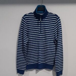 Lacoste Blue and White Striped Zip-Up Sweater